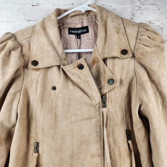 Retrofete Tai Suede Biker Jacket in Tan Size Small NWT - Picture 5 of 15